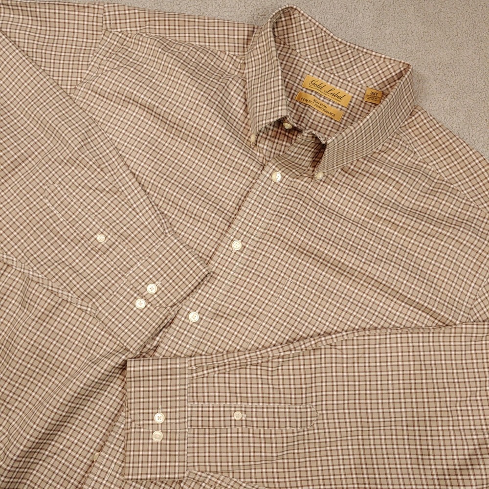 Roundtree & Yorke Button Down - Men 3XT Tan Plaid GOLD LABEL - Non-Iron Shirt